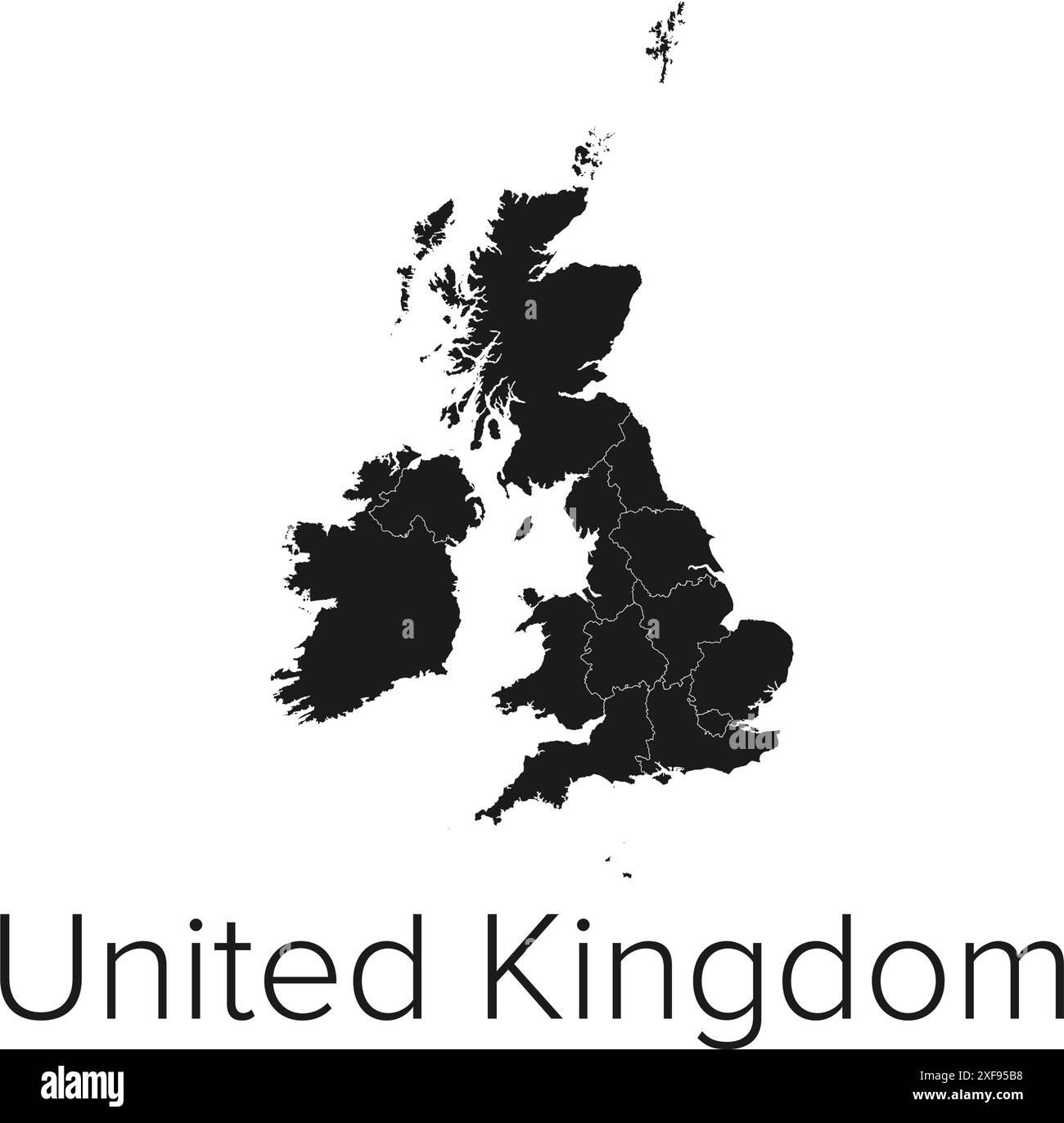 United Kingdom Map Vector Illustration - United Kingdom Map Vector Illustration Silhouette Outline United Kingdom Travel And Tourism Map 2XF95B8 