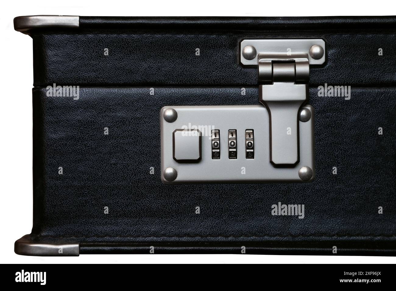 Case with combination lock, isolated on white background, close-up Stock Photo