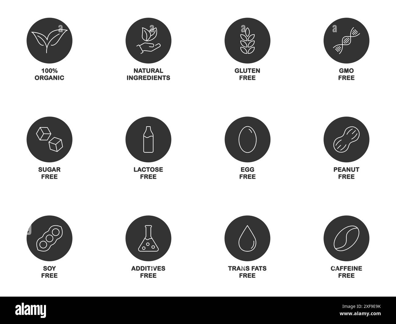 Allergen free icons set. Common allergens. Dietary allergens icons