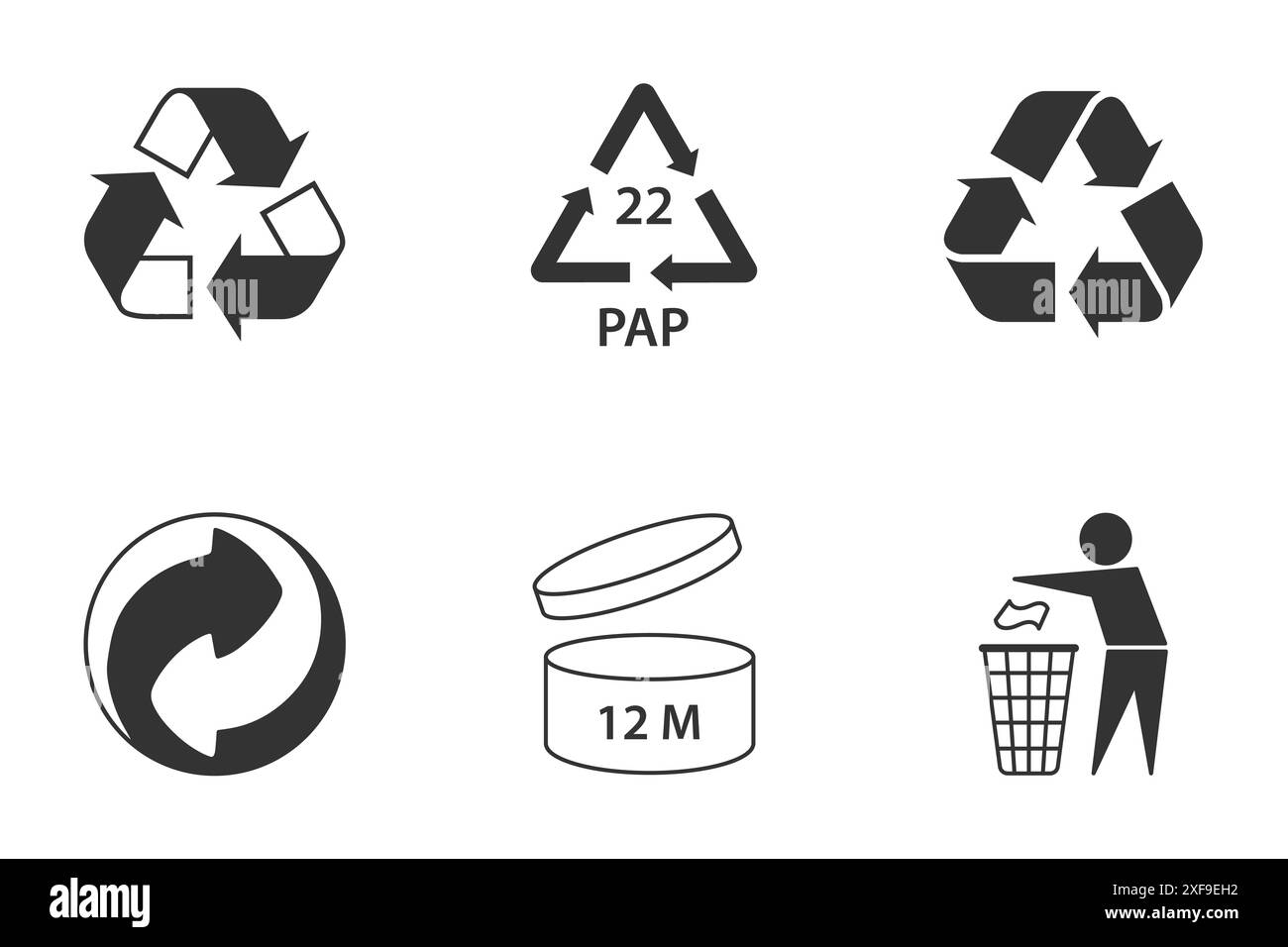 Recycle and  packaging icon set. The universal recycling symbols. Flat vector illustration. Stock Vector