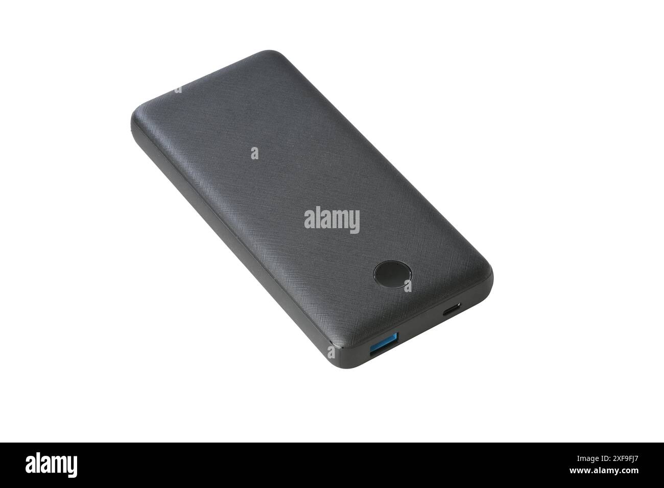 Black powerbank with usb port and usb c port on white background Stock ...