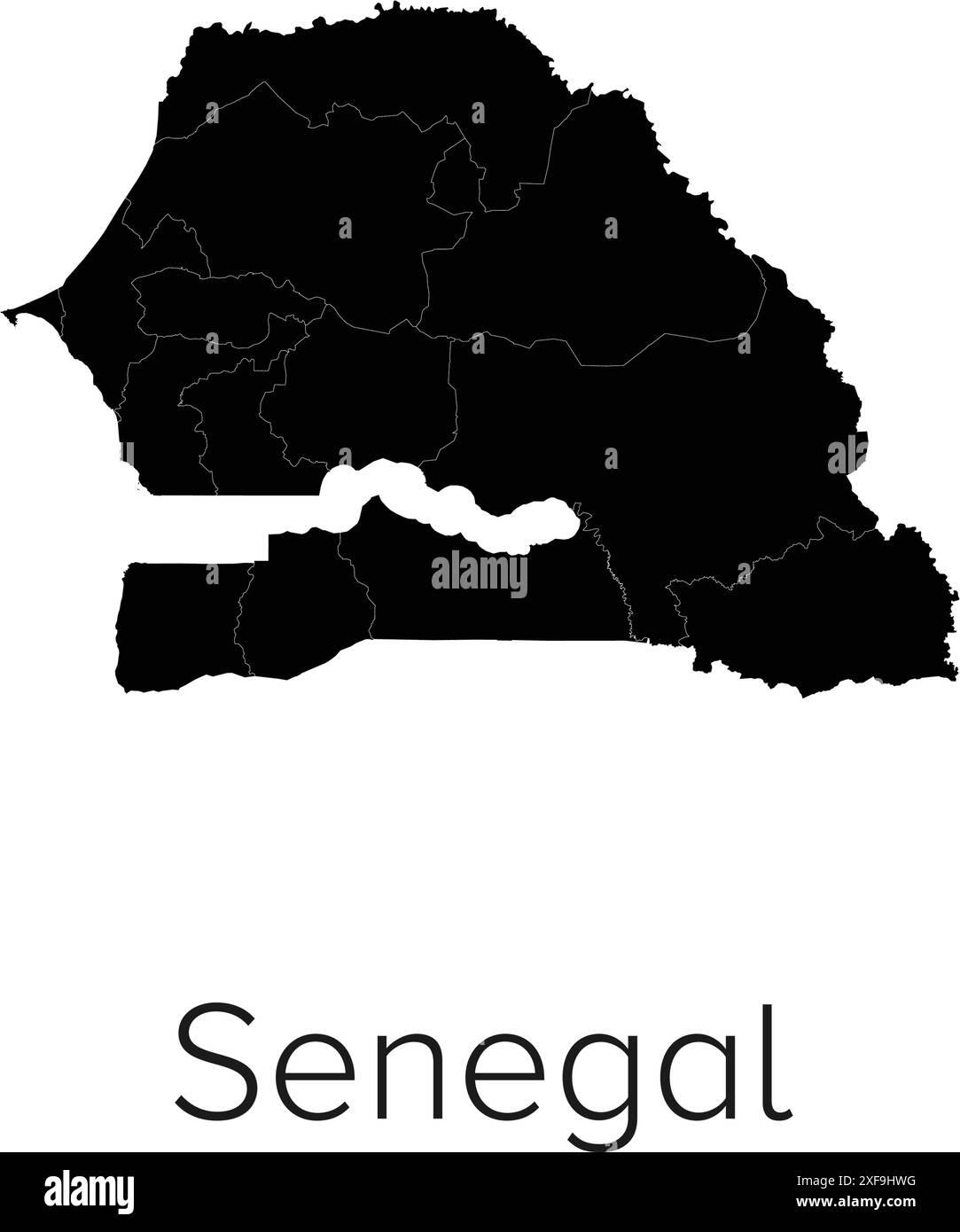 Senegal Map Vector Illustration - Silhouette, Outline, Senegal Travel and Tourism Map Stock Vector