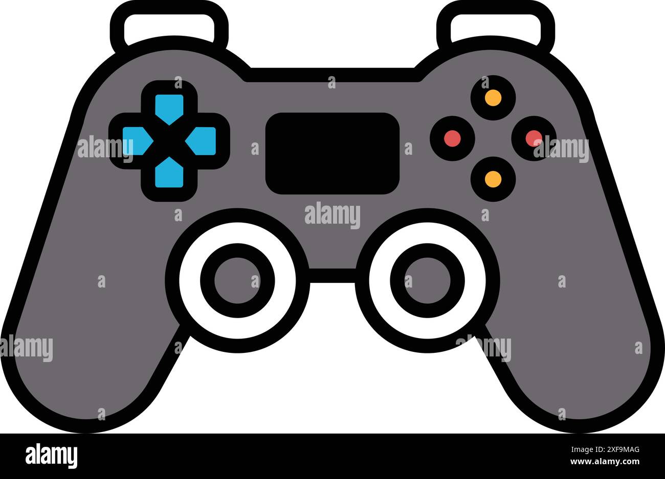 A black and white image of a video game controller. The controller has a black and white color scheme and is designed to look like a pair of glasses. Stock Vector
