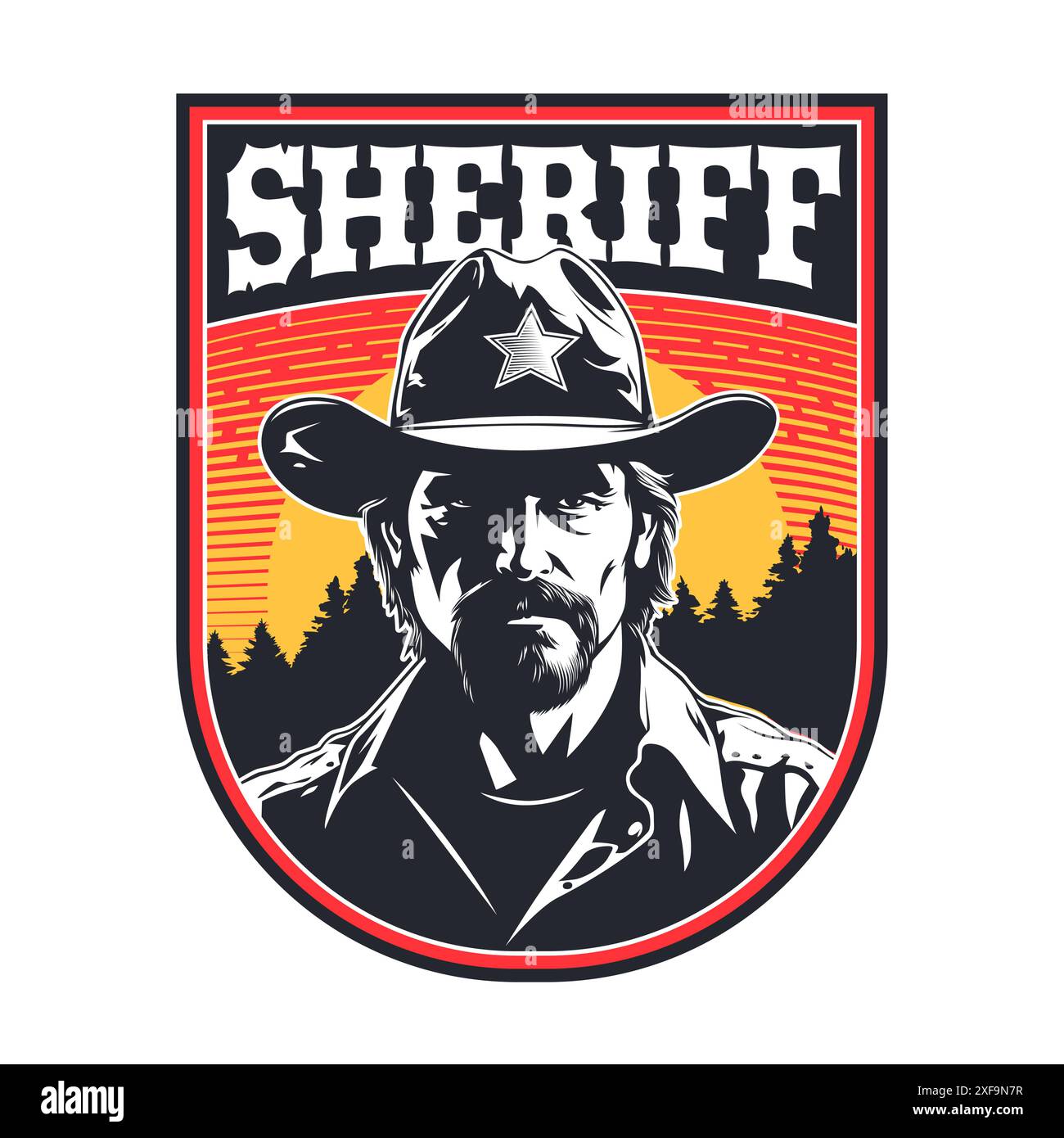 Design of badge with sheriff silhouette. Ranger in cowboy hat. Wild ...