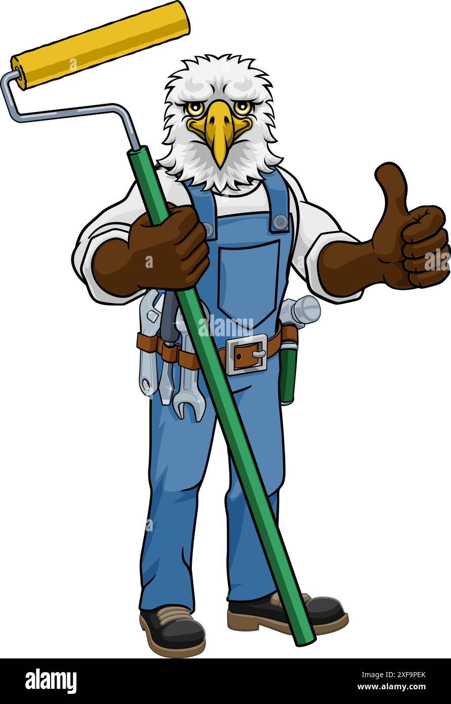 Eagle Painter Decorator Paint Roller Mascot Man Stock Vector