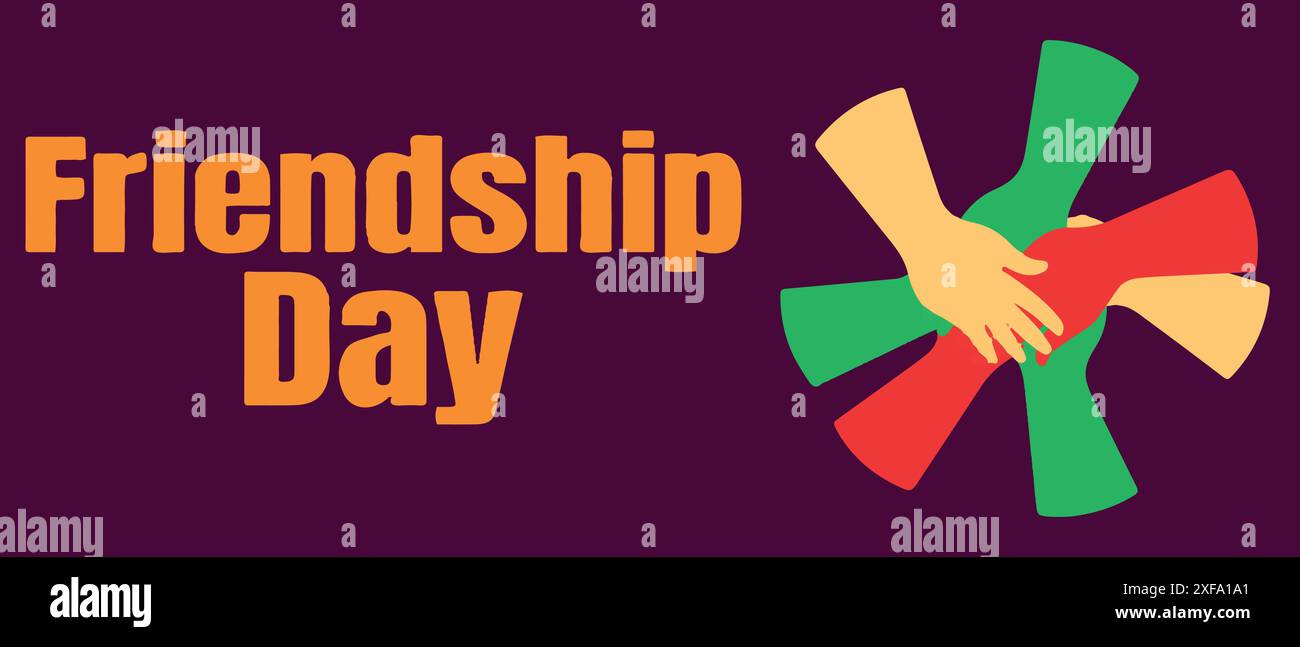 Happy Friendship Day. Text With Hands Of Different Ethnicities Stock