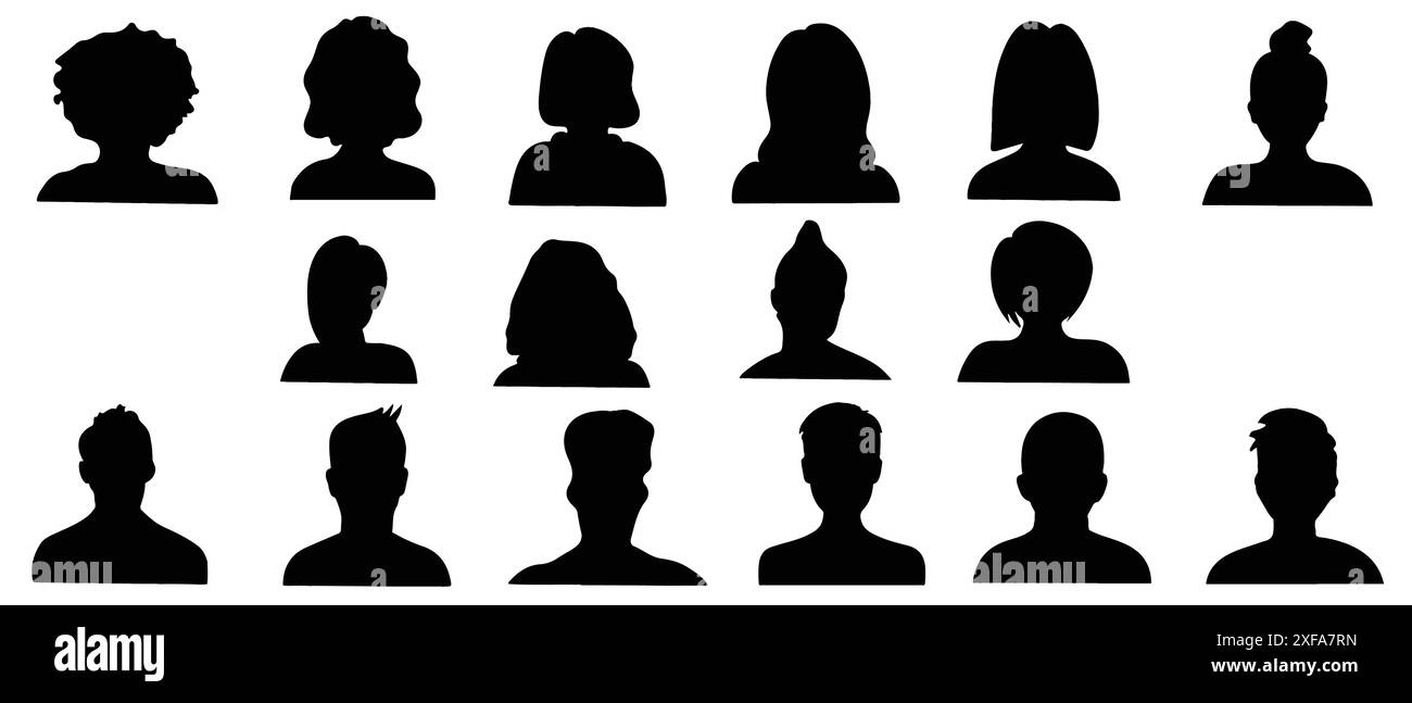 Set of silhouettes of head. Male and female head silhouettes Stock ...