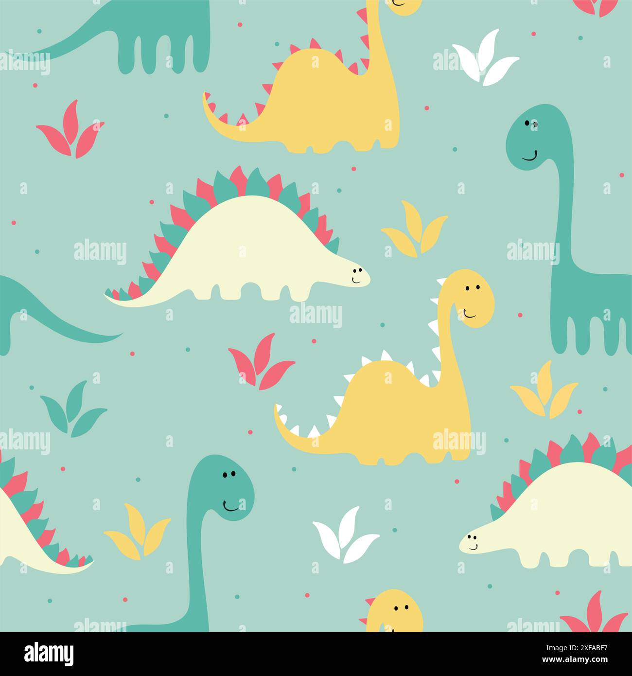 vector art seamless pattern with Cartoon dinosaur Stock Vector Image ...
