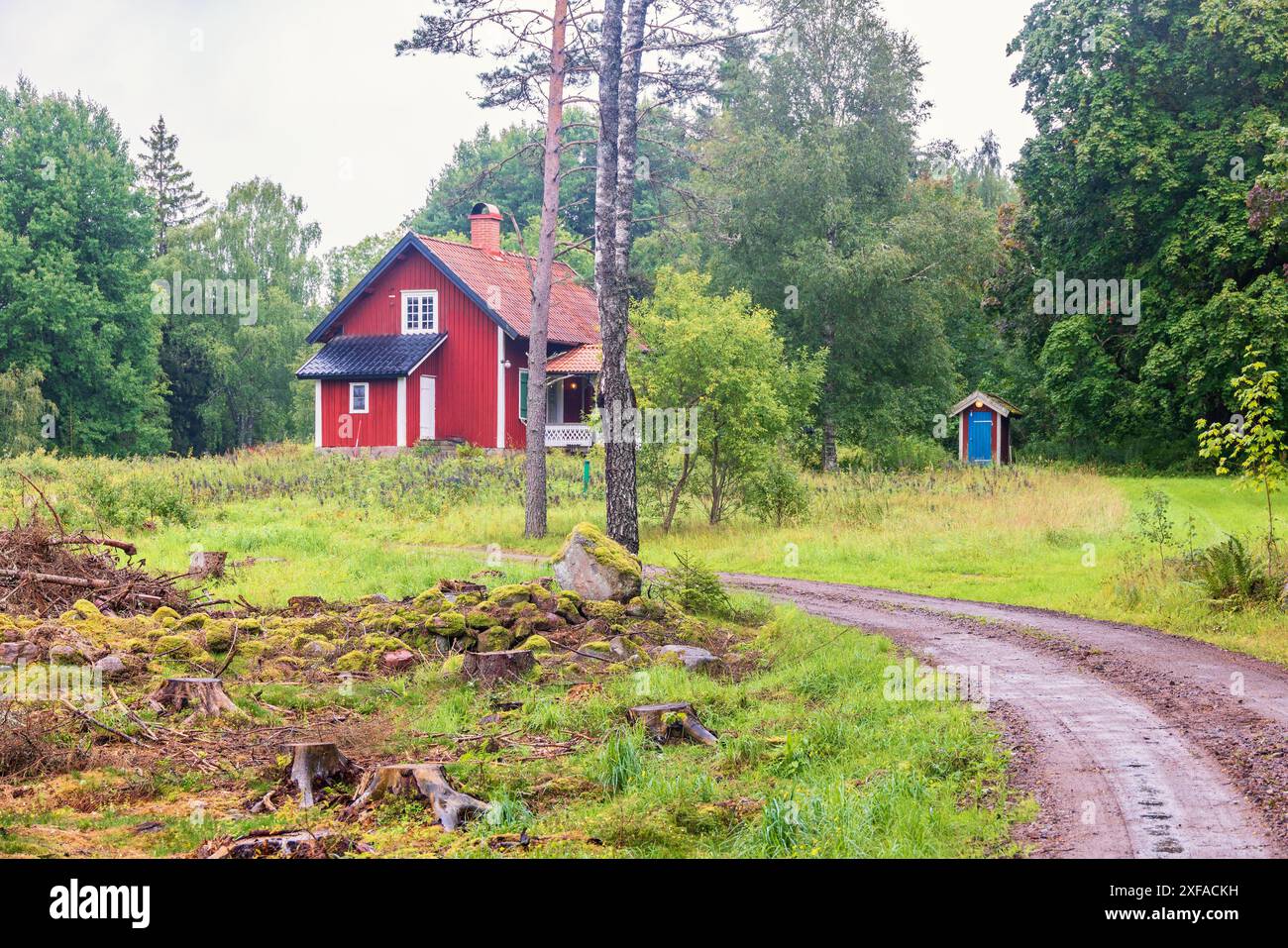 Red house in a forest hi-res stock photography and images - Alamy