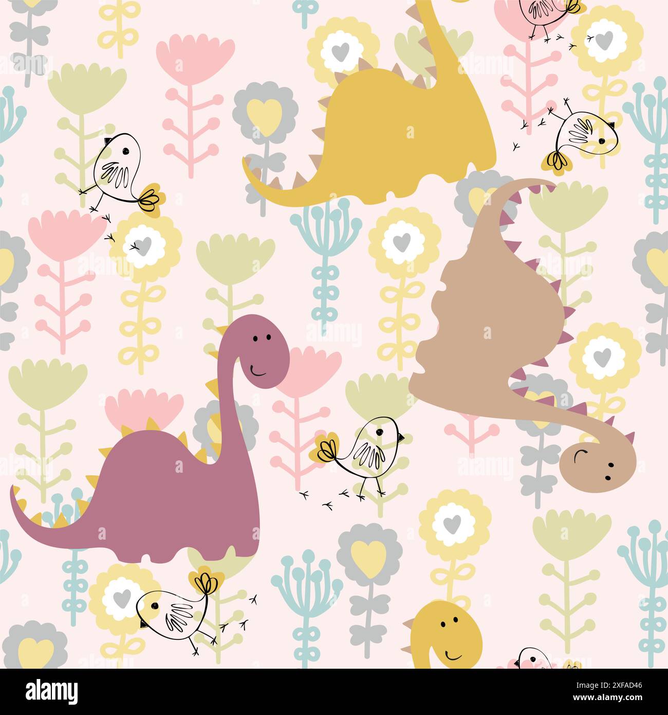 vector art seamless pattern with Cartoon dinosaur Stock Vector Image ...