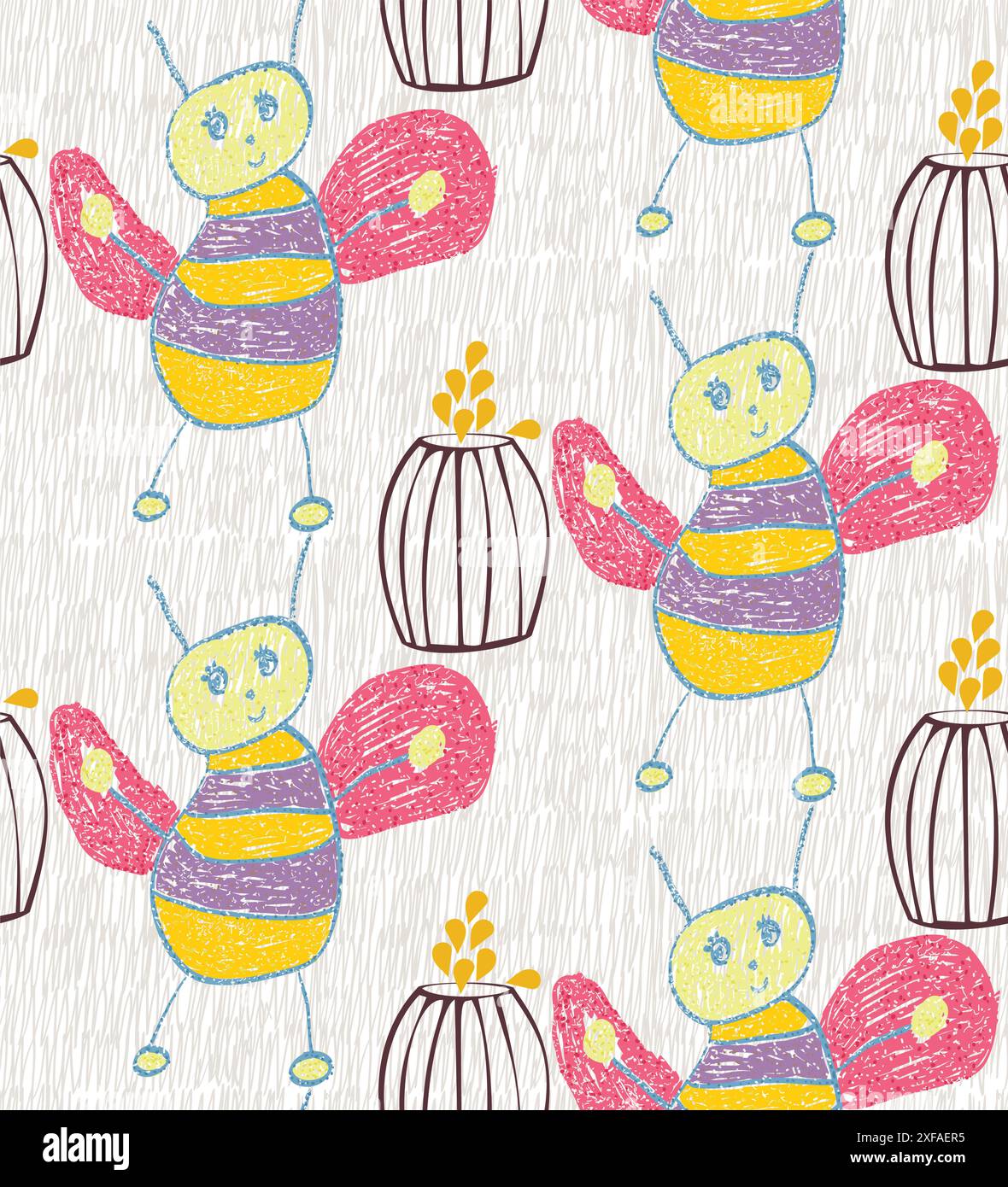 children's sketch of bees seamless pattern background Stock Vector ...