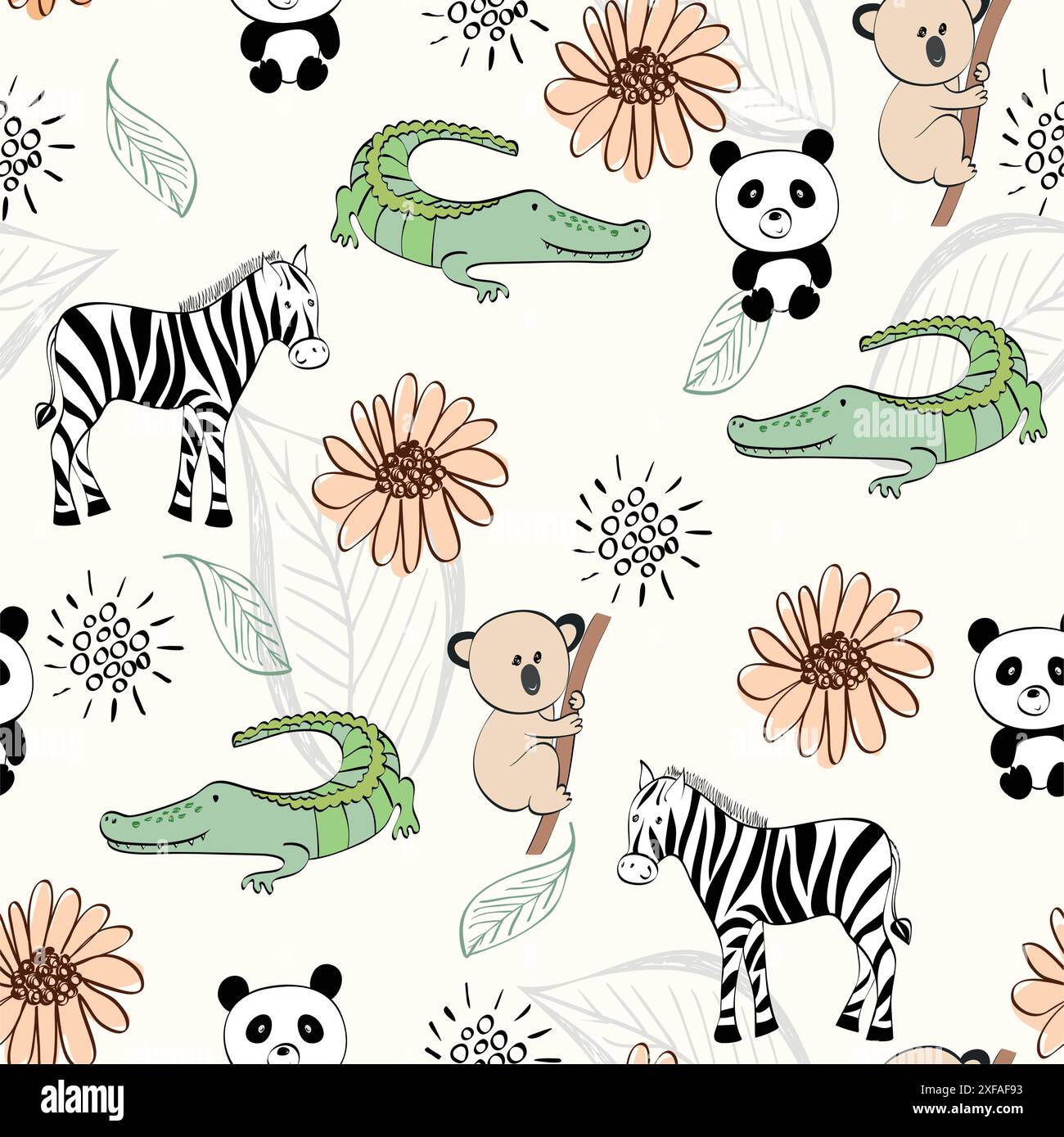 vector hand draw seamless pattern with animals Stock Vector Image & Art ...