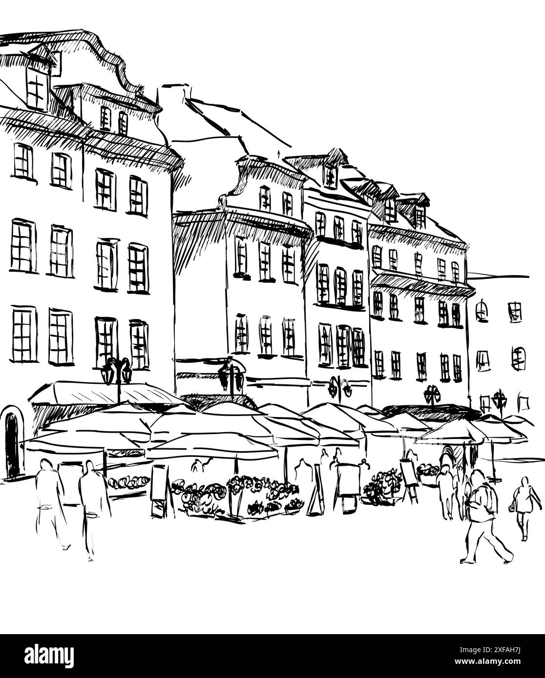 City sketch. Vector black and white illustration Stock Vector