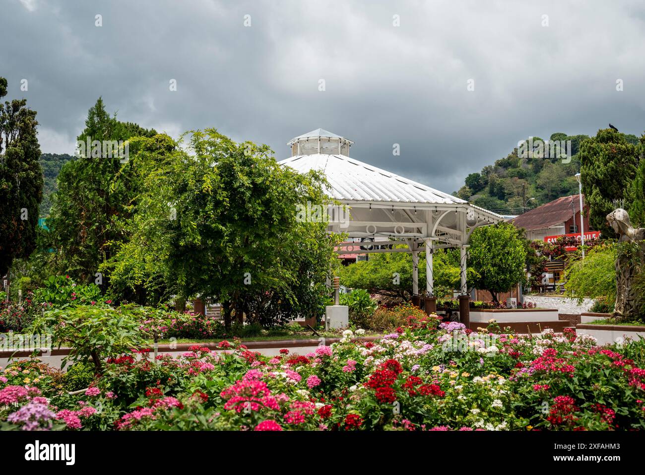 Central square, Boquete, a small mountain town in the Province of Chiriquí, Panama Stock Photo