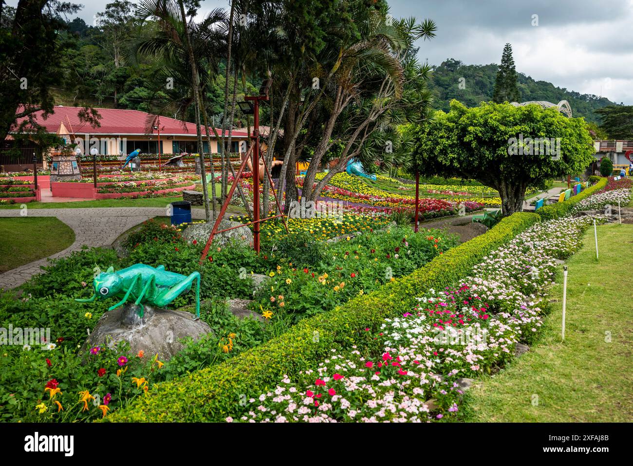 Colourful garden and nursery along the river in Boquete, a small mountain town in the Province of Chiriquí, Panama Stock Photo