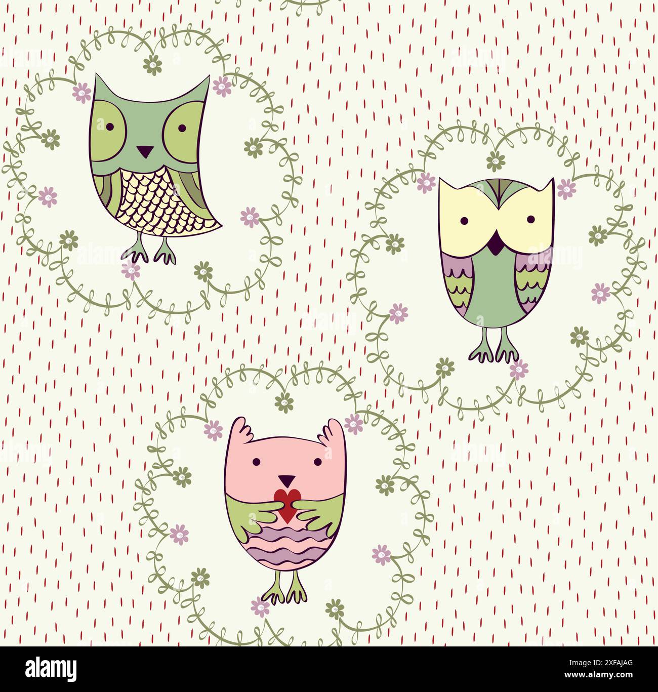 Vector illustration with cartoon owls. Seamless pattern Stock Vector ...