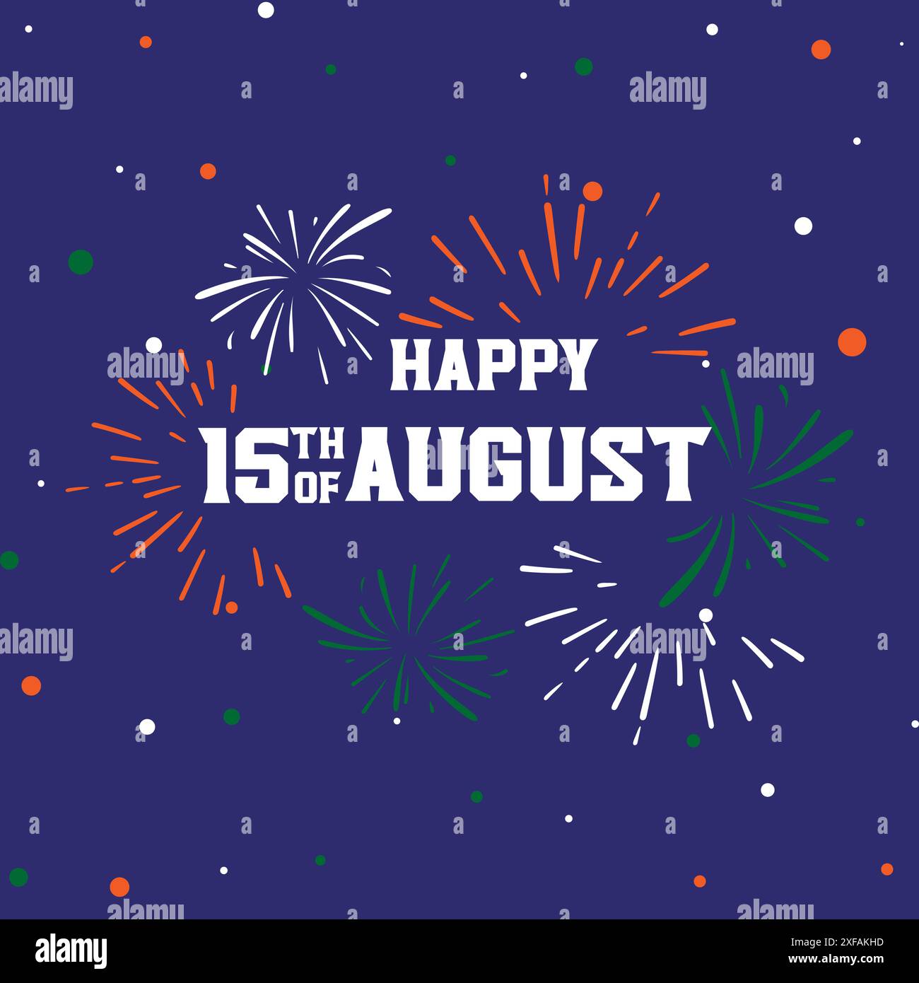 Capture the spirit of celebration with this vibrant vector featuring '15th August' amidst dazzling fireworks! Perfect for commemorating events or crea Stock Vector