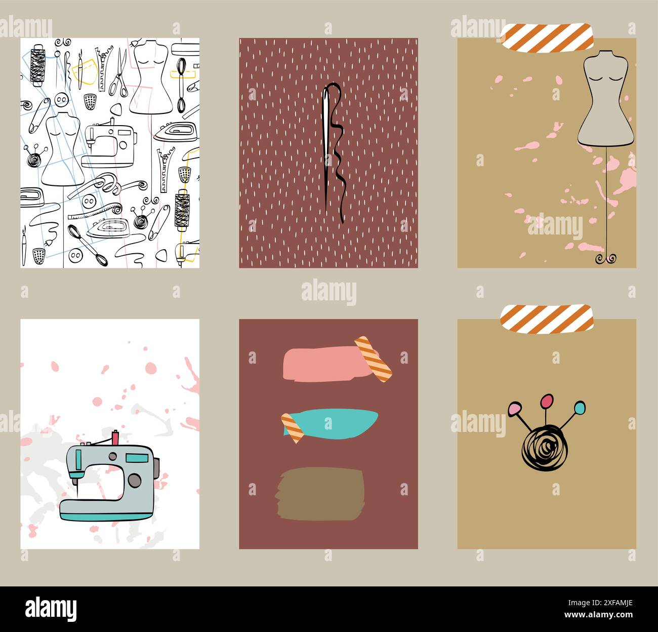 set of cards with sewing elements. Vector art labels Stock Vector Image ...