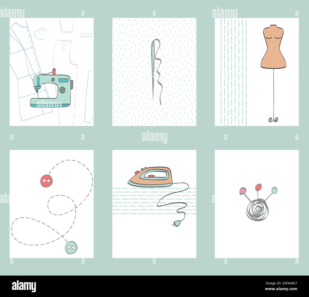 set of cards with sewing elements. Vector art labels Stock Vector Image ...