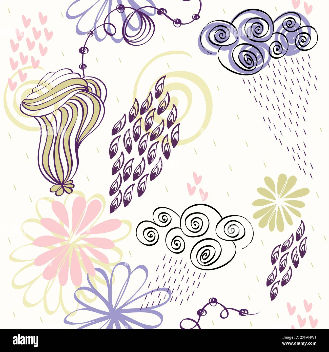 pencil drawing. Hand draw floral seamless pattern Stock Vector Image ...
