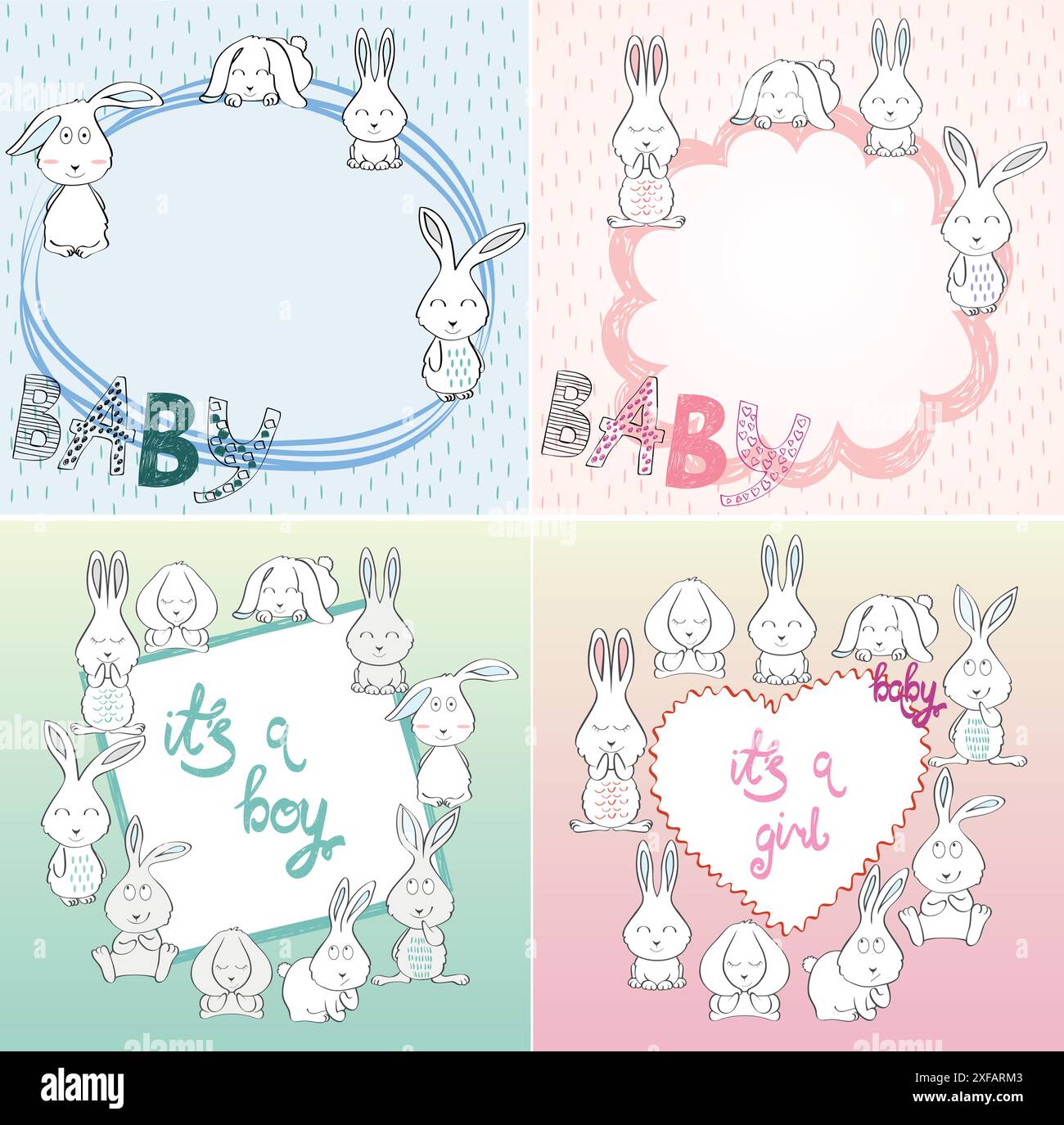 Cute hand drawn frames with cartoon bunny Stock Vector Image & Art - Alamy