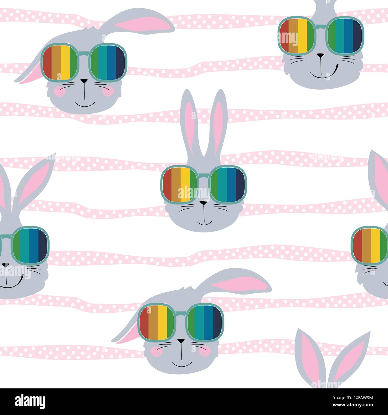 Vector seamless pattern with cartoon cute bunny Stock Vector Image ...