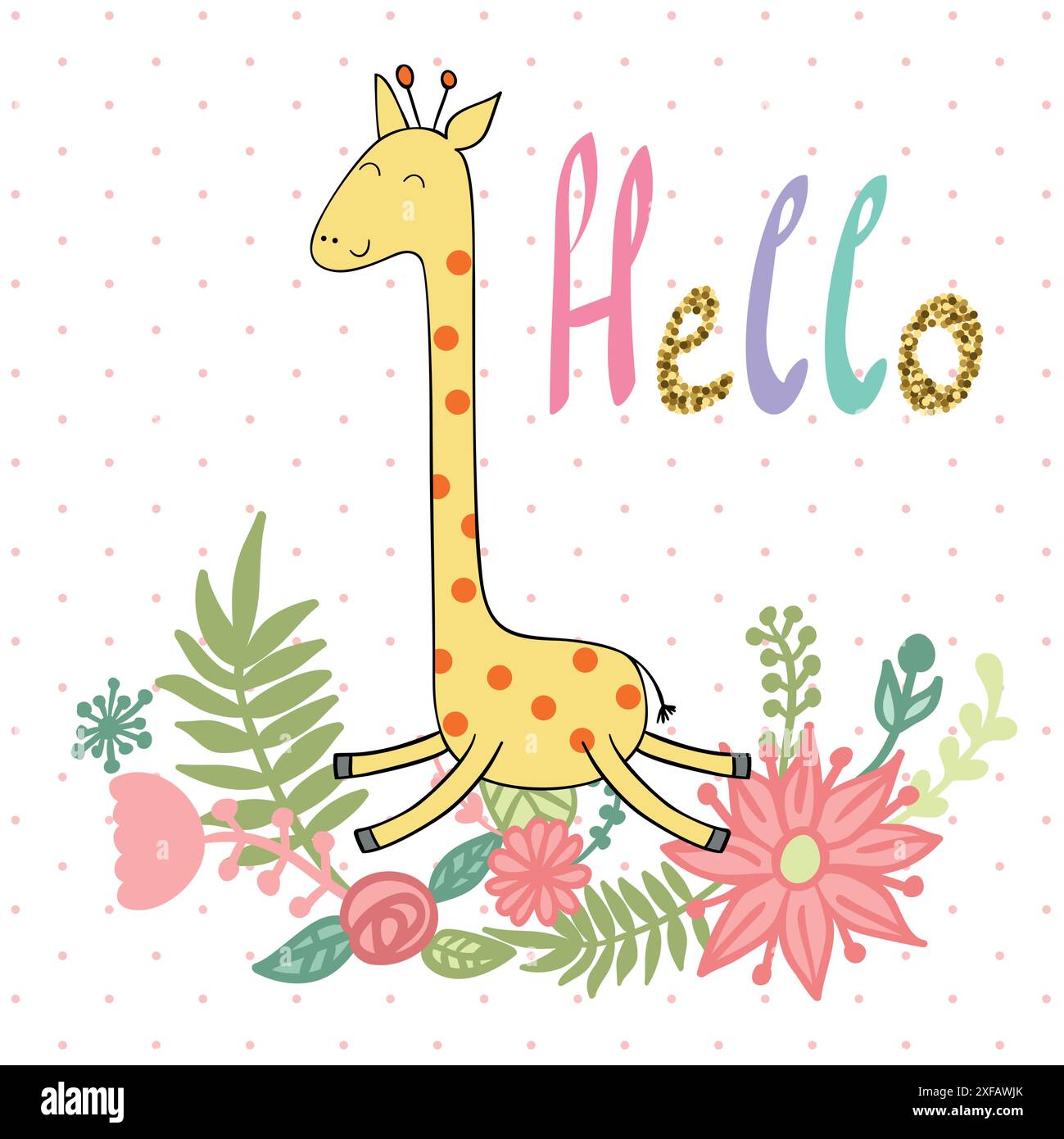Cute giraffe with flowers. Vector greeting card Stock Vector Image ...