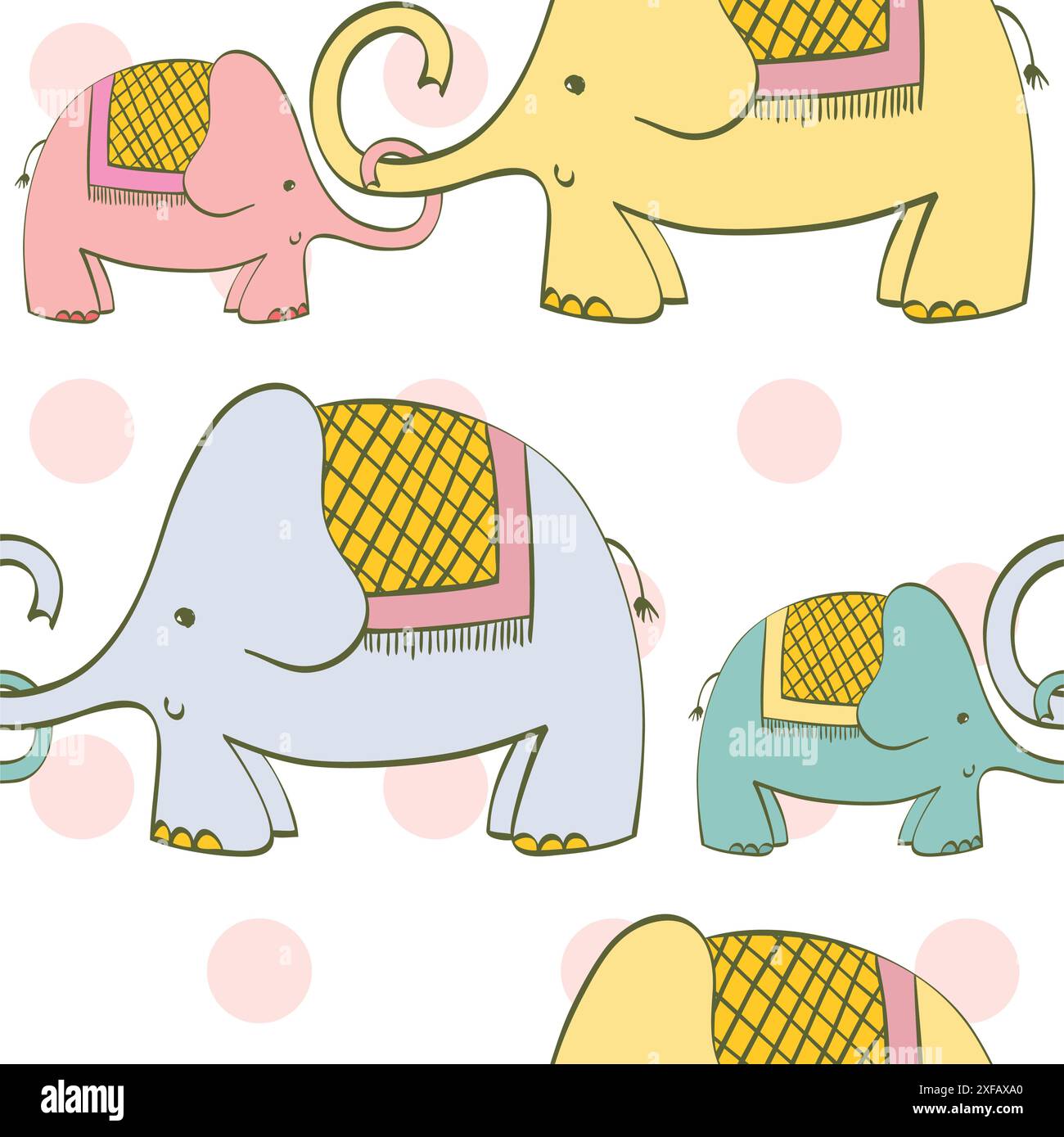 Vector illustration with cartoon elephant. Seamless pattern Stock ...