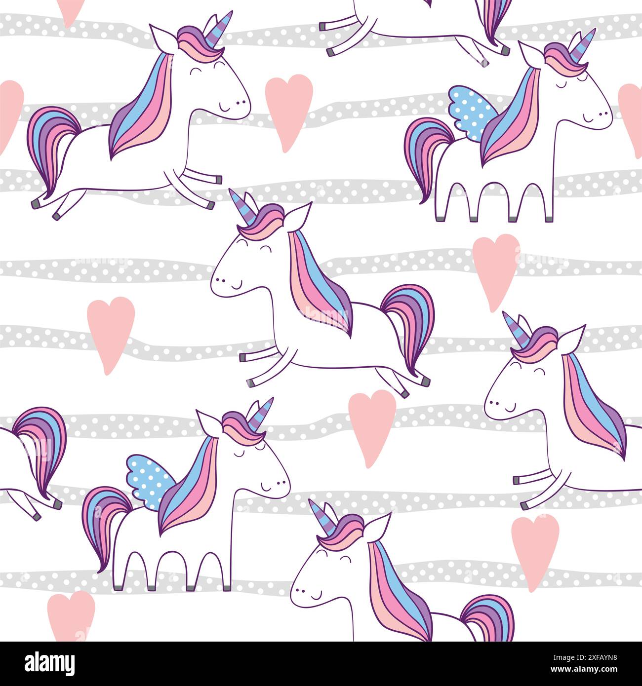 Magic cute unicorn with heart. Vector seamless pattern Stock Vector ...