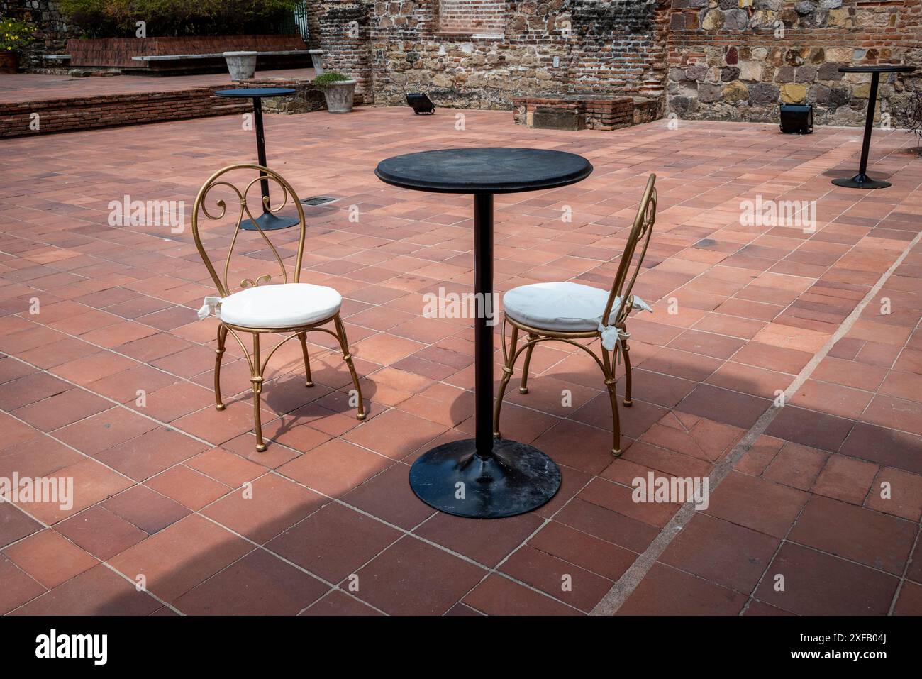 Cafe in the Compañía de Jesús, the ruins of an ancient convent of the Society of Jesus, church Casco Viejo, the old city centre, Panama City, Panama Stock Photo