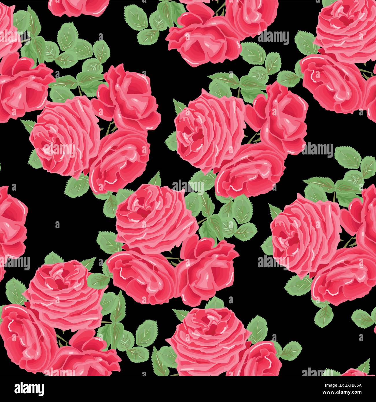 Seamless floral pattern with red roses on black background. Vector ...