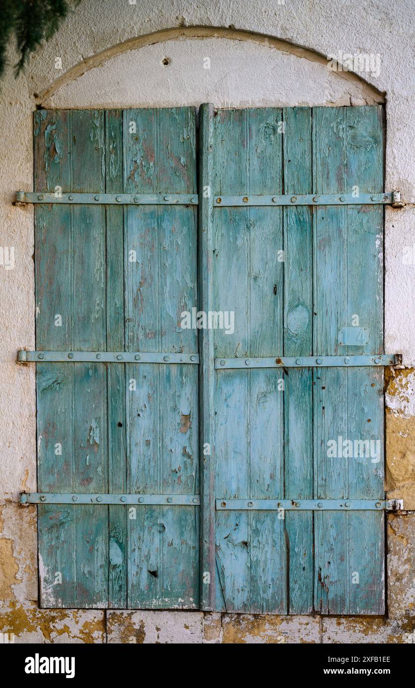 window of the stone house with a green shutter Stock Photo - Alamy
