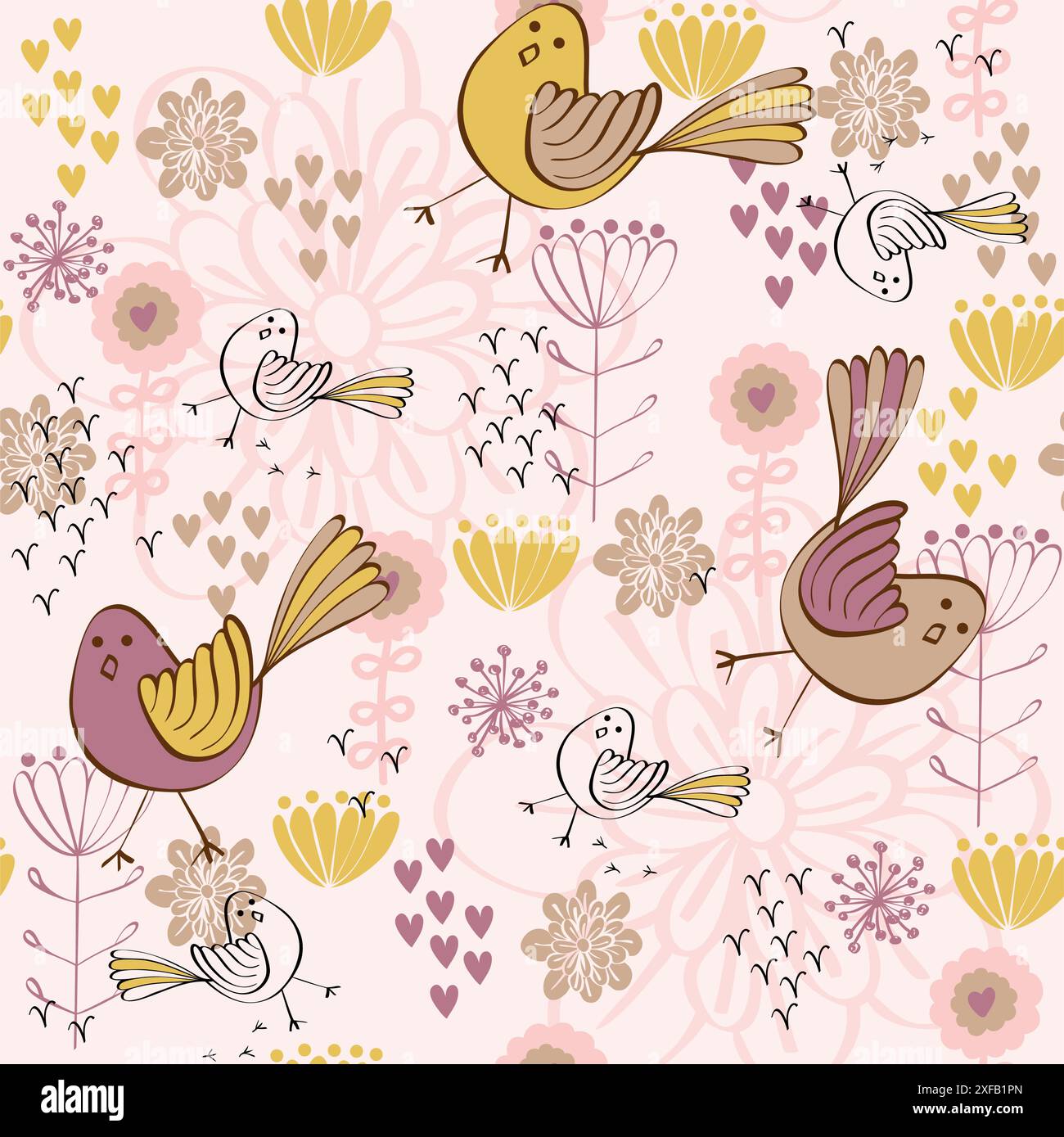 Vector Seamless pattern with cute cartoon bird Stock Vector Image & Art ...