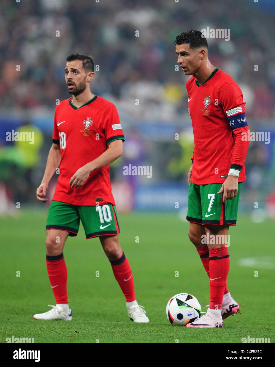 Bernardo Silva and Cristiano Ronaldo of Portugal during the UEFA Euro