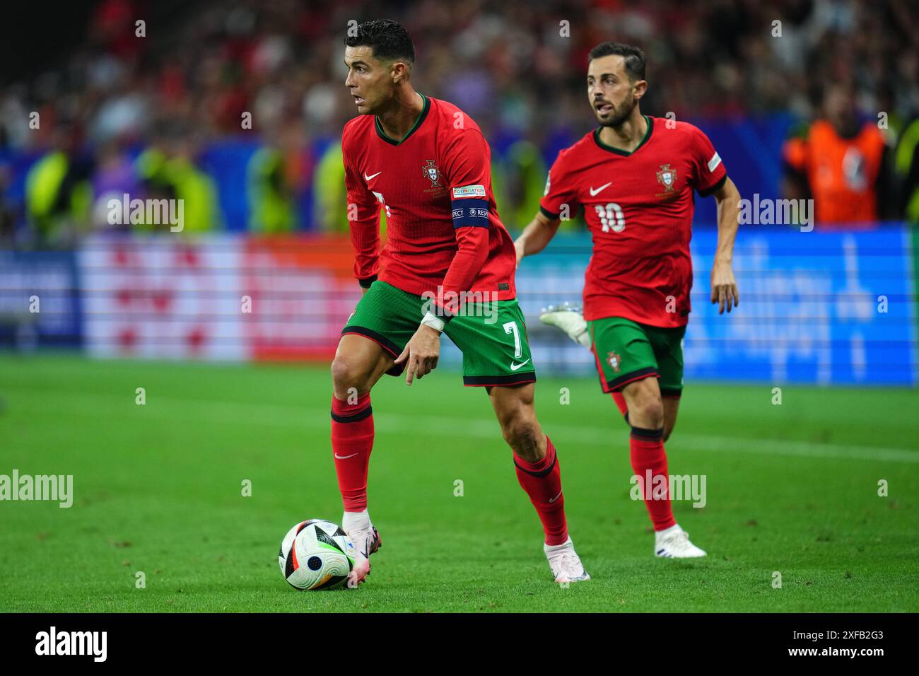 Cristiano Ronaldo and Bernardo Silva of Portugal during the UEFA Euro