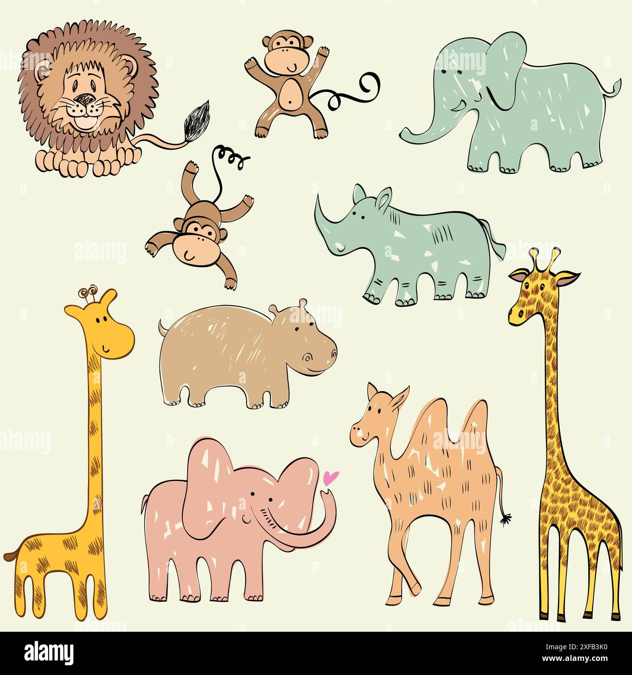 set of wild animals. Hand drawn illustration Stock Vector Image & Art ...