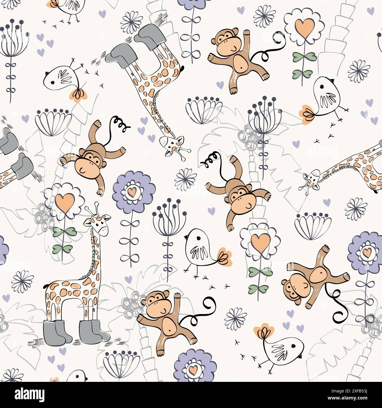Cute babies doodle seamless pattern. Pastel background Stock Vector ...
