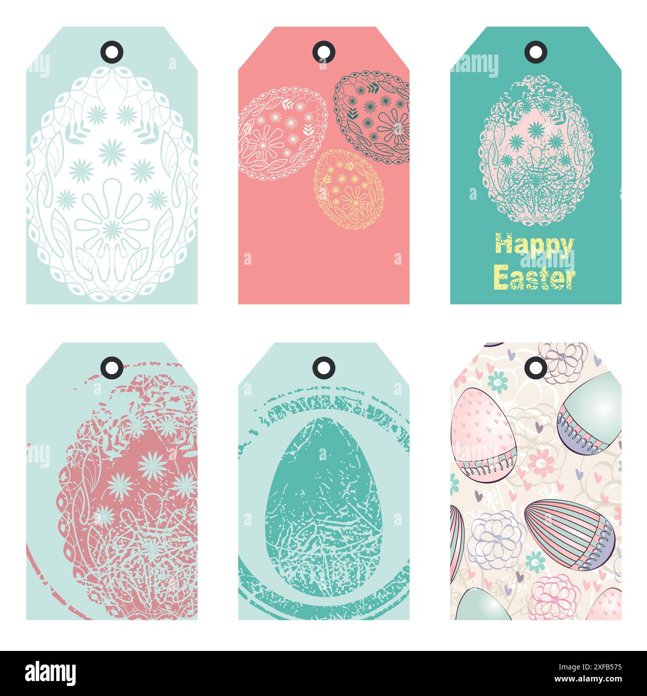 Easter tag collection with bunnies and Easter eggs. Happy Easter Stock Vector