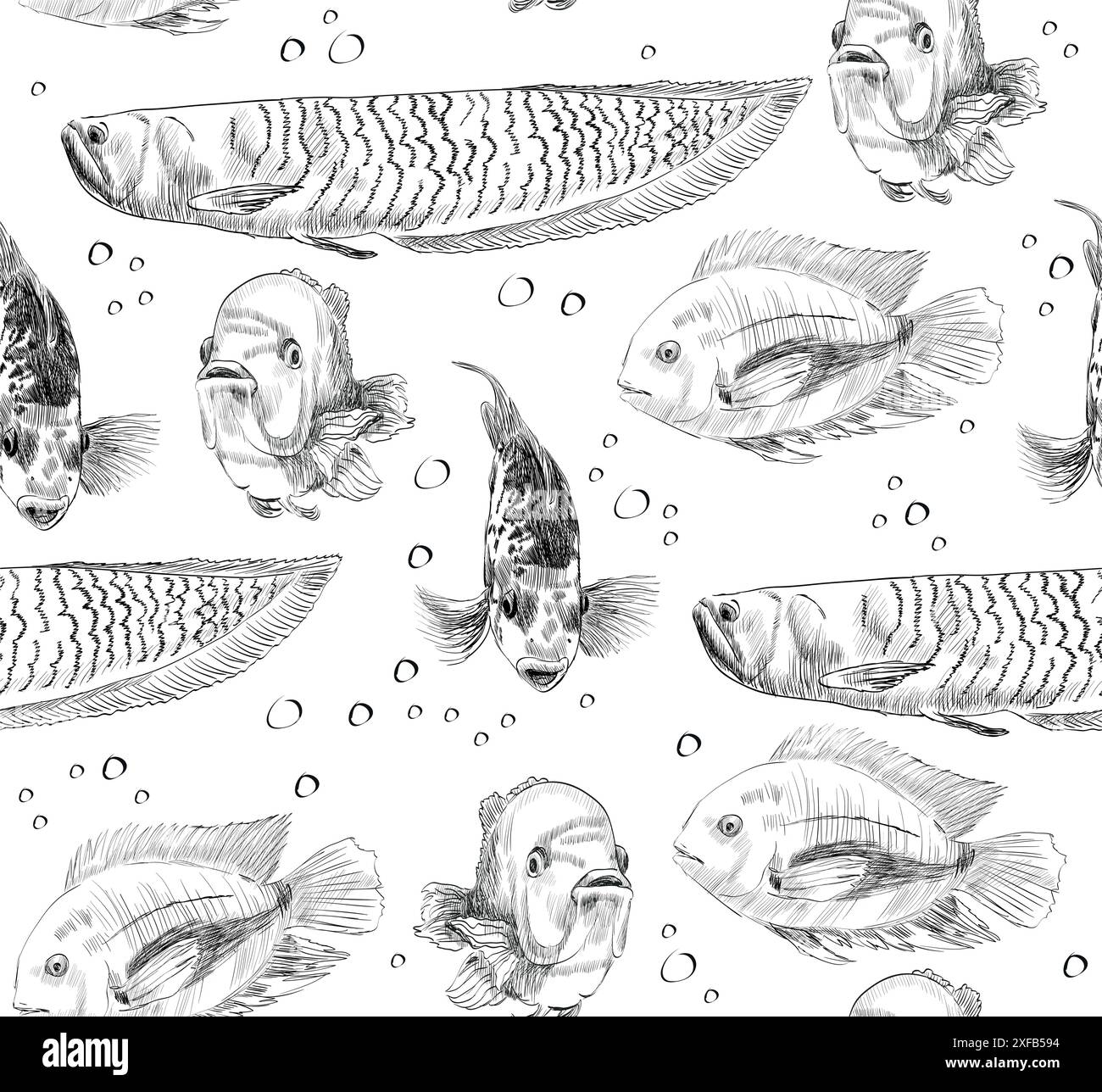 vector seamless pattern with sketches of fish Stock Vector Image & Art ...