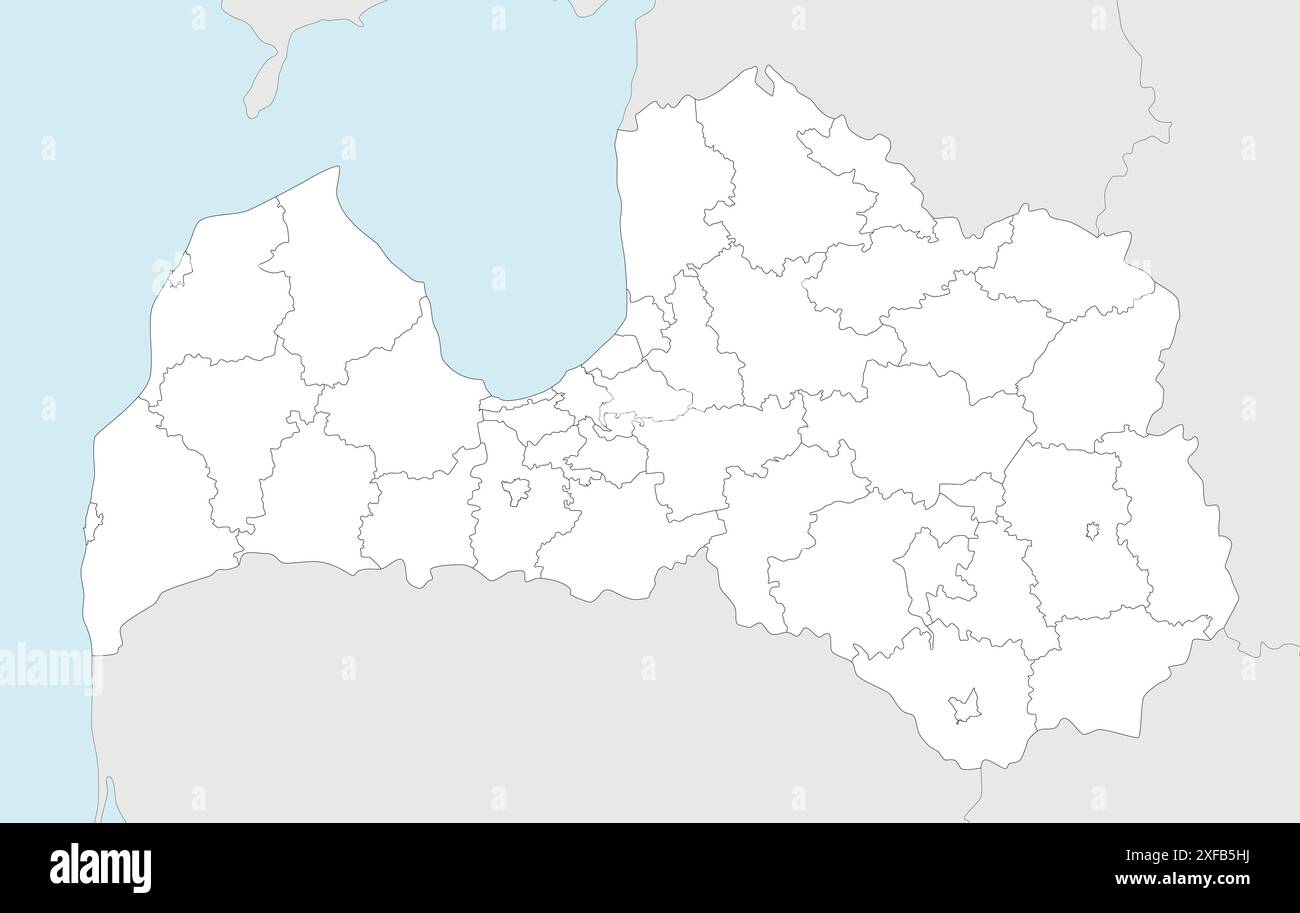 Vector regional blank map of Latvia with state cities and ...