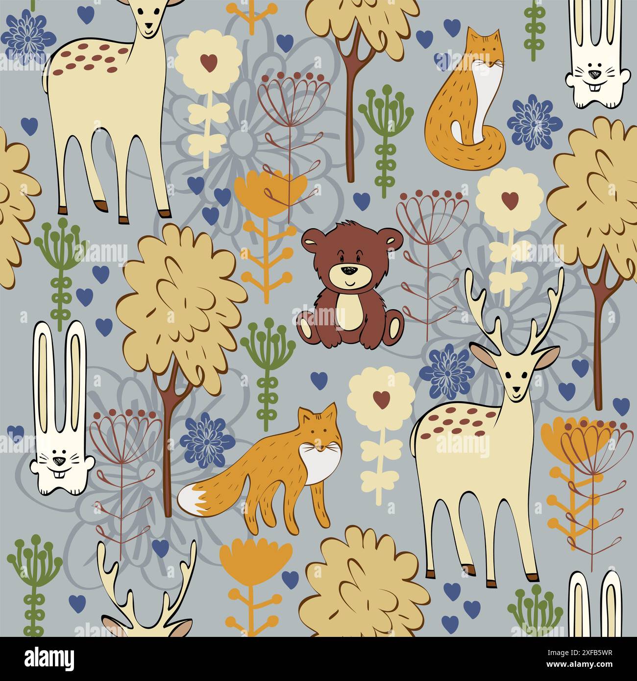 Vector cute seamless pattern with wild animals Stock Vector Image & Art ...