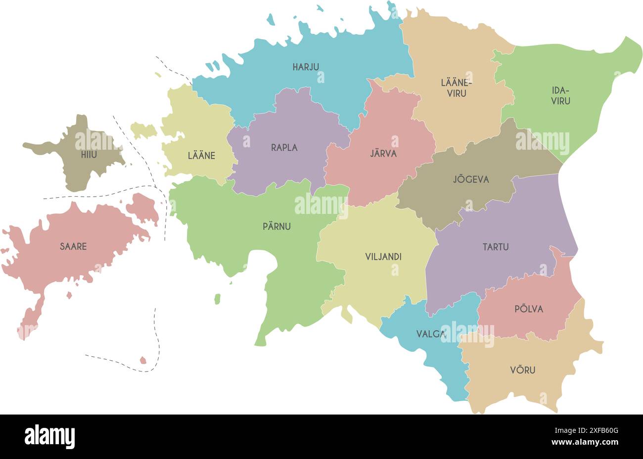 Vector regional map of Estonia with counties and administrative ...