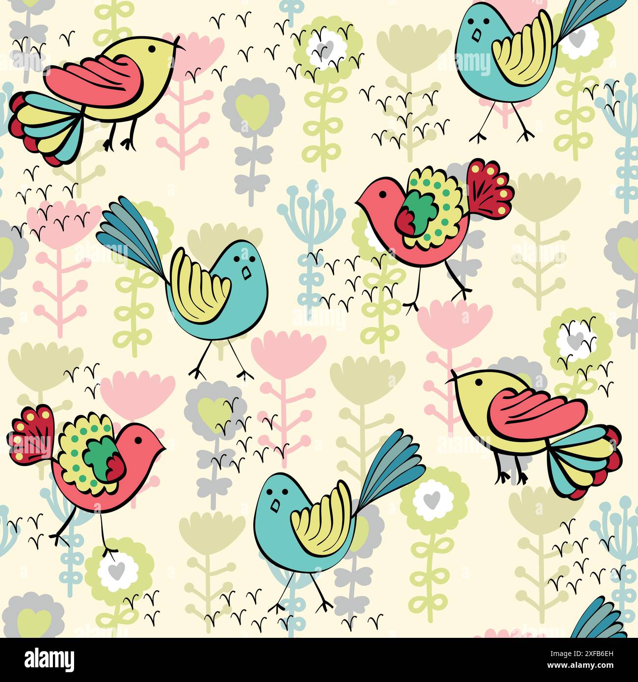 Vector Seamless pattern with cute cartoon bird Stock Vector Image & Art ...