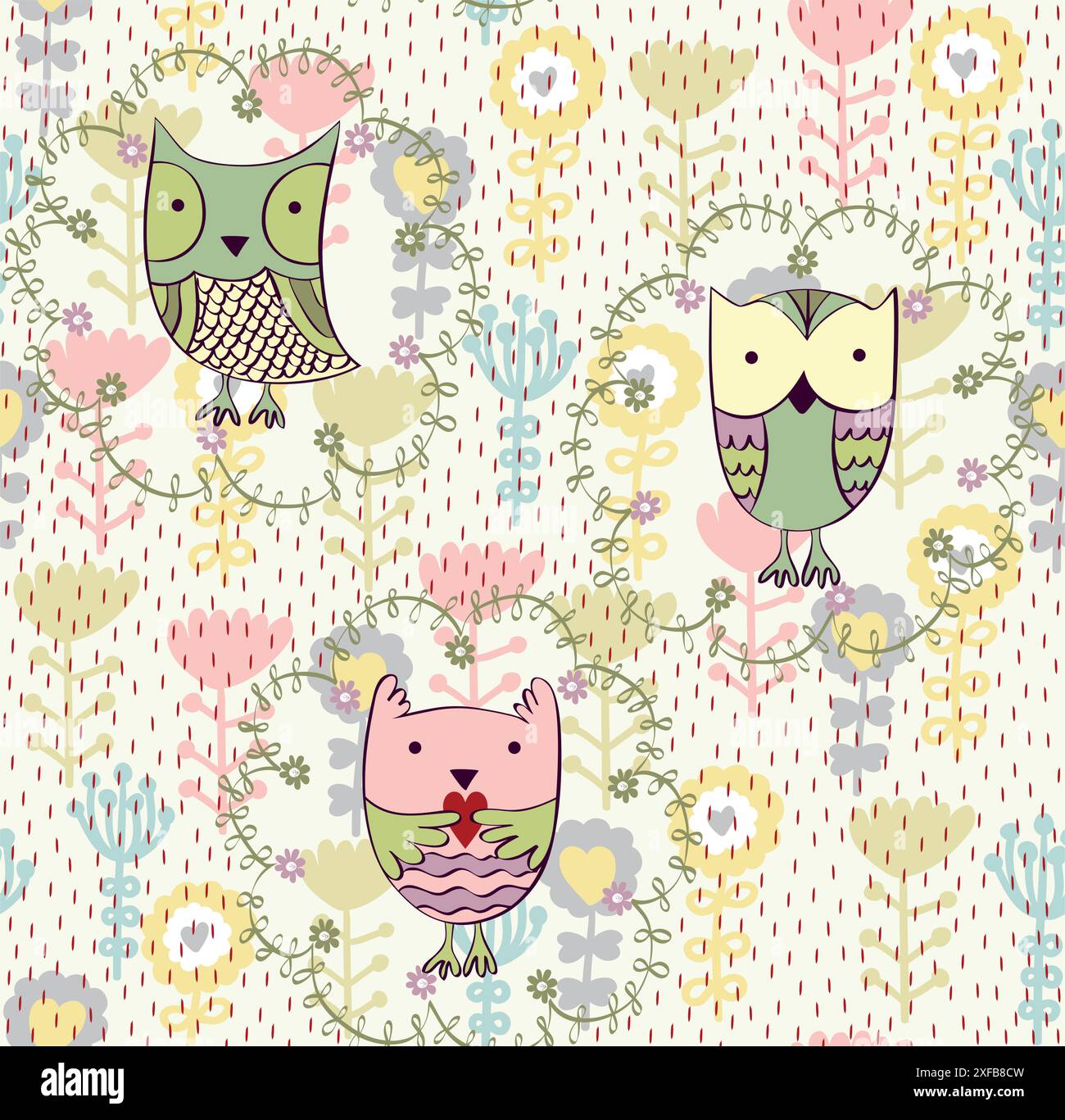 Vector illustration with cartoon owls. Seamless pattern Stock Vector ...