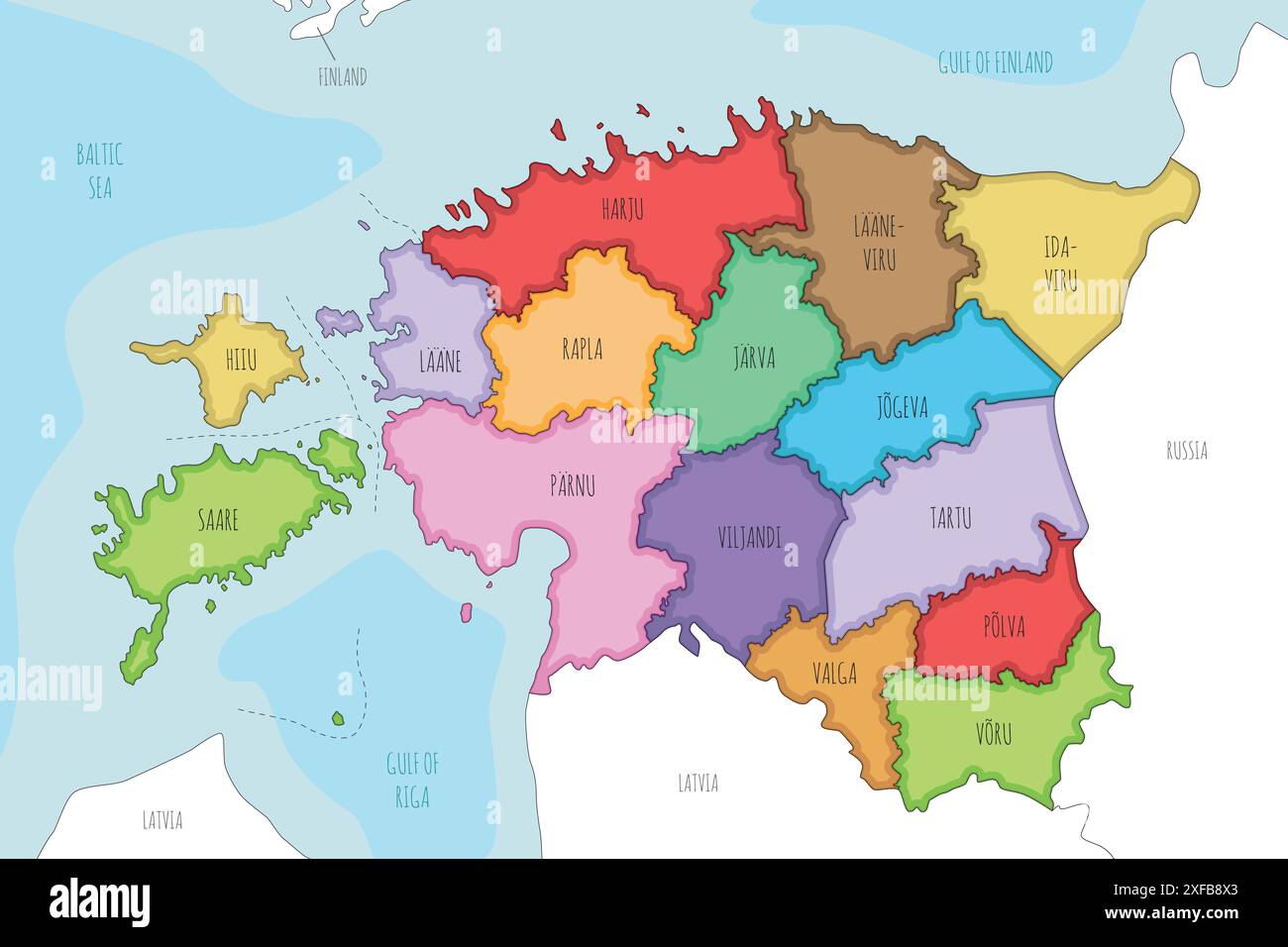Vector illustrated regional map of Estonia with counties and administrative divisions, and