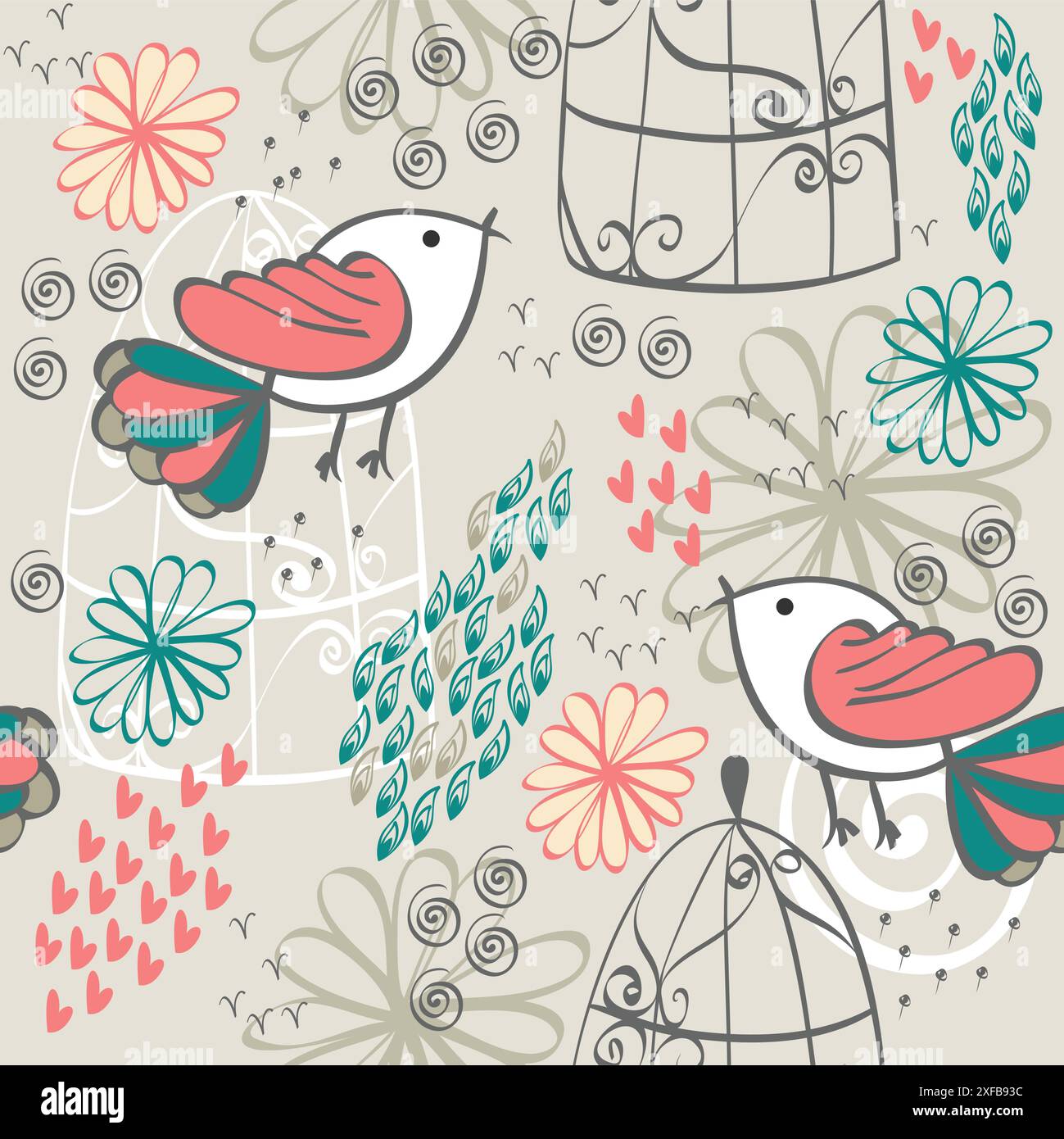Vector hand drawn seamless pattern with birds Stock Vector Image & Art ...