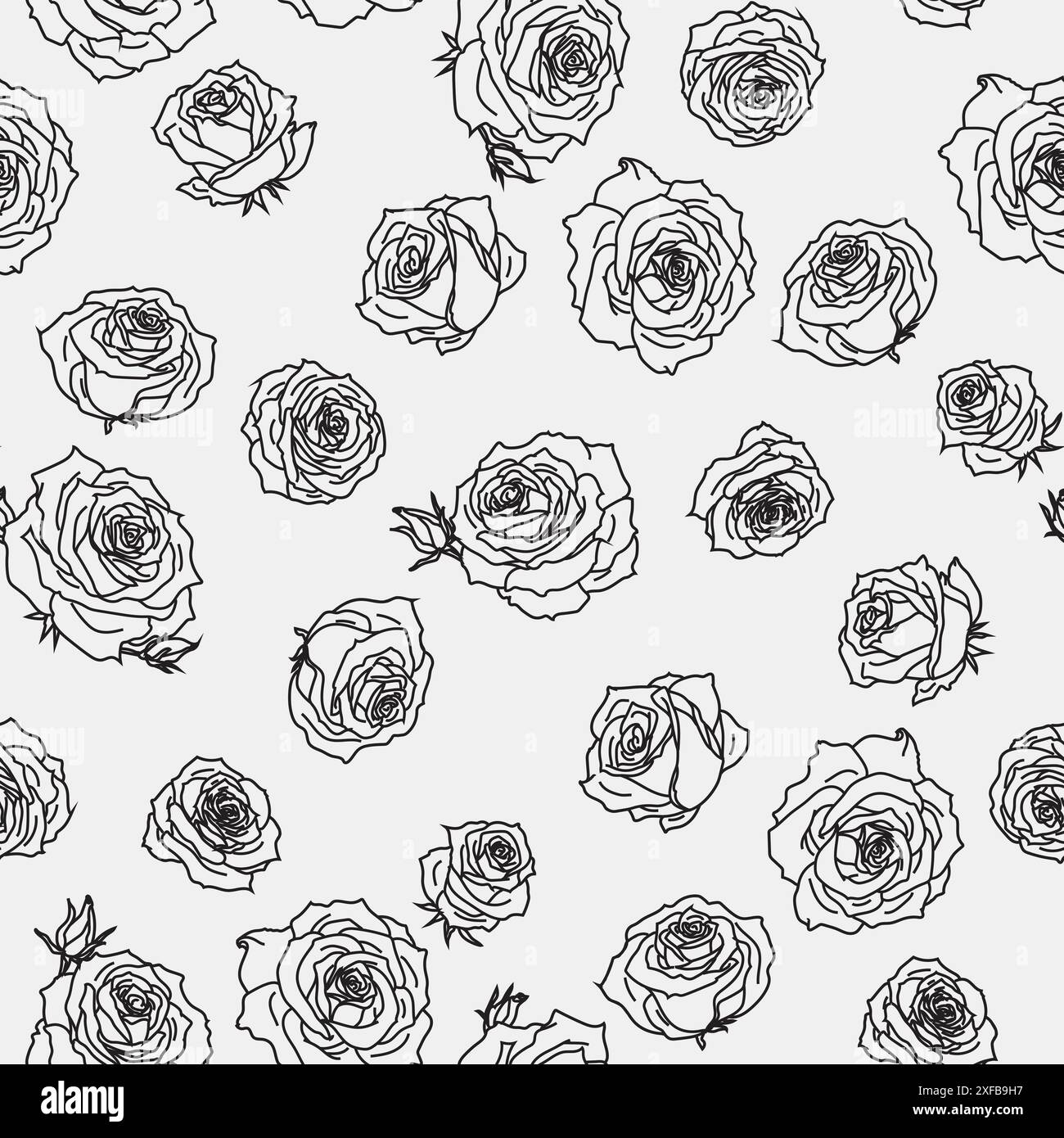 Seamless pattern with hand drawn rose flowers. Vector floral background ...