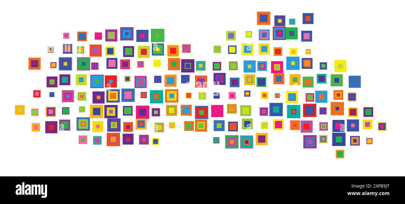 Symbol Map of the State Meghalaya (India). Abstract map showing the state/province with a pattern of overlapping colorful squares like candies Stock Vector