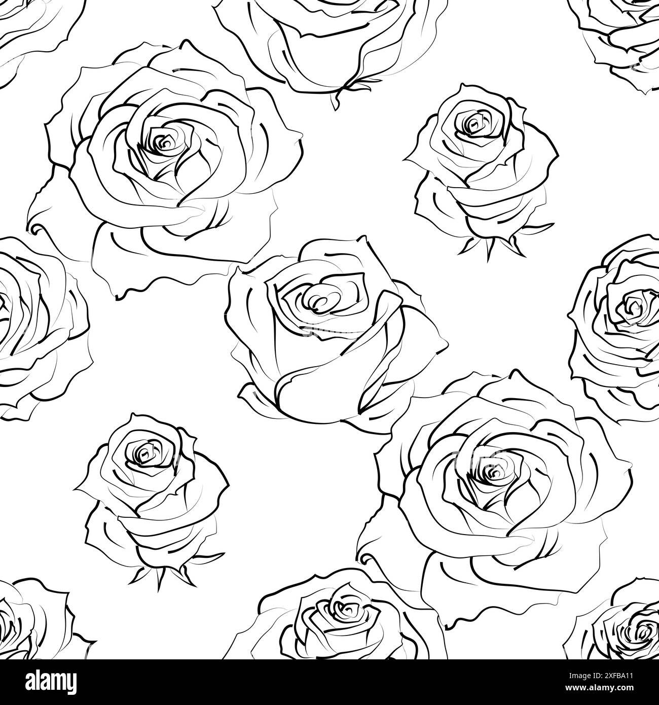 Seamless pattern with hand drawn rose flowers on white. Vector floral ...
