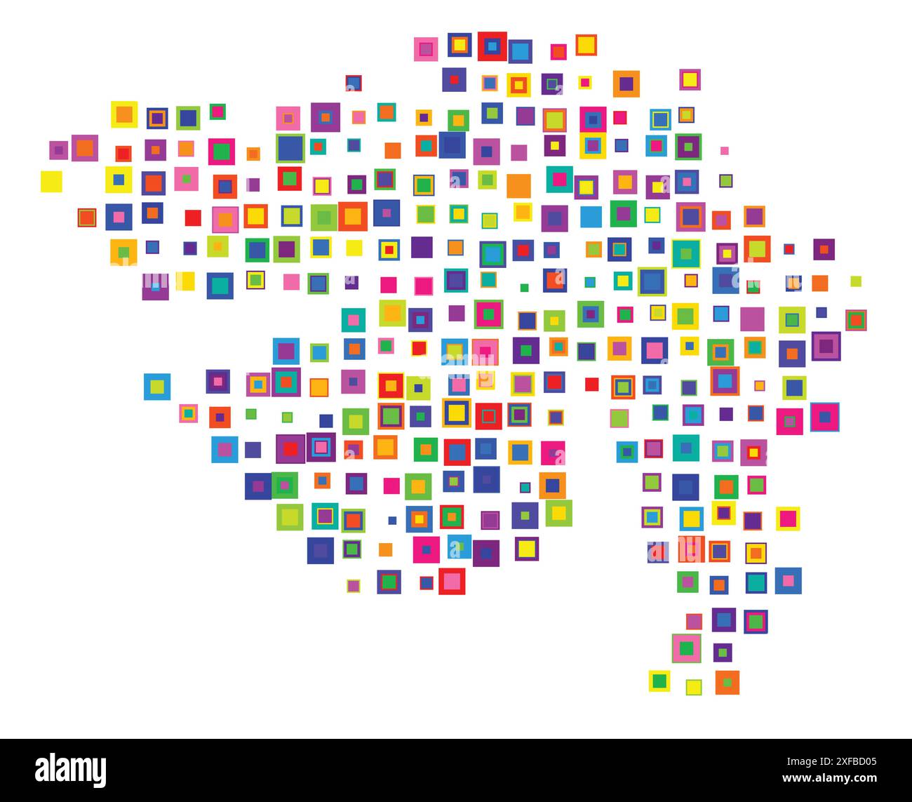 Symbol Map of the  Gujarat (India). Abstract map showing the state/province with a pattern of overlapping colorful squares like candies Stock Vector